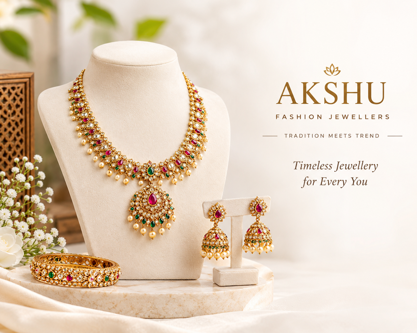 AKSHU Fashion Jewellers - Traditional Indian Gold Necklace, Earrings and Bangles